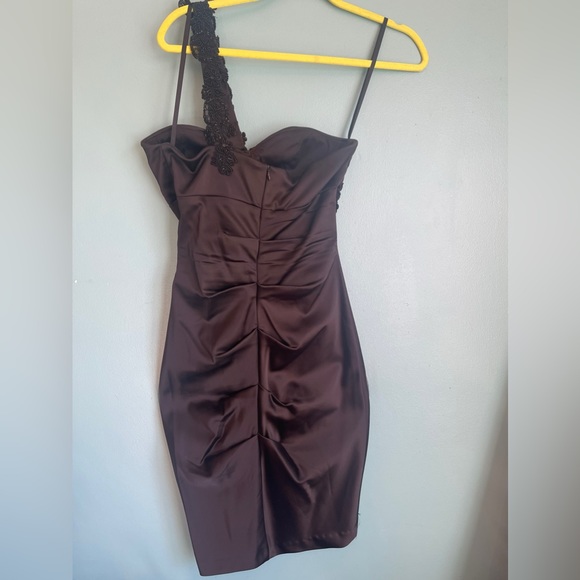 Xscape Asymmetrical Beaded Strap Ruched Mini Dress - Picture 5 of 7